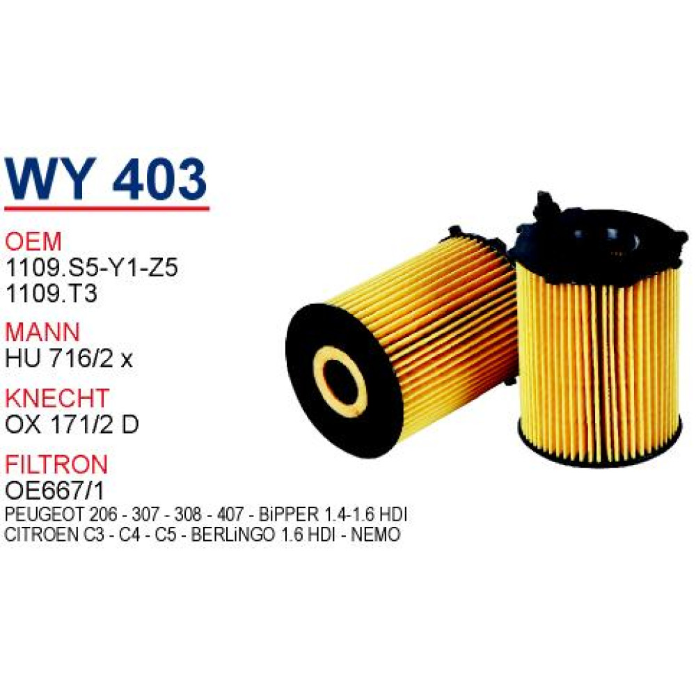 WY-403 YAĞ FİLTRESİ PEUGEOT CITROEN 1.4-1.6 HDİ YAĞ FİLTRESİ 1109.Y5